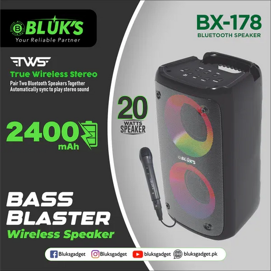 BX-178 Bass Blaster – Wireless Bluetooth Speaker | Heavy Bass, Long Battery Life, FM/USB/AUX/TF Card | Portable Sound System for Indoor & Outdoor Use