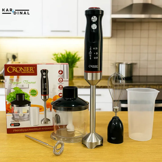 5-in-1 Single Hand Blender Stainless Steel Blades, Chopper & Grinder, Powerful Immersion machine for Smoothies, Soups, Whisking & Chopping