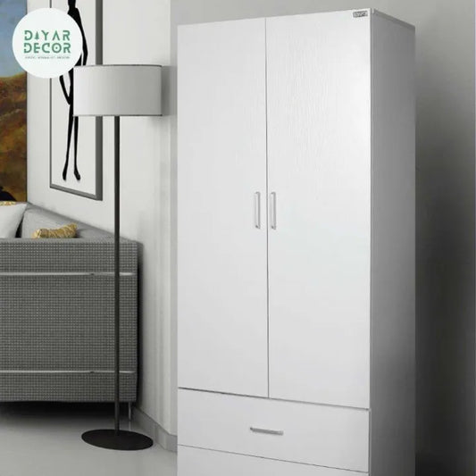 2 Door 2 Drawer Wardrobe with Hanging Rail Wooden Clothes Organizer Storage Cupboards Unit for Bedroom Furniture W 30" D 20" H 70" inches