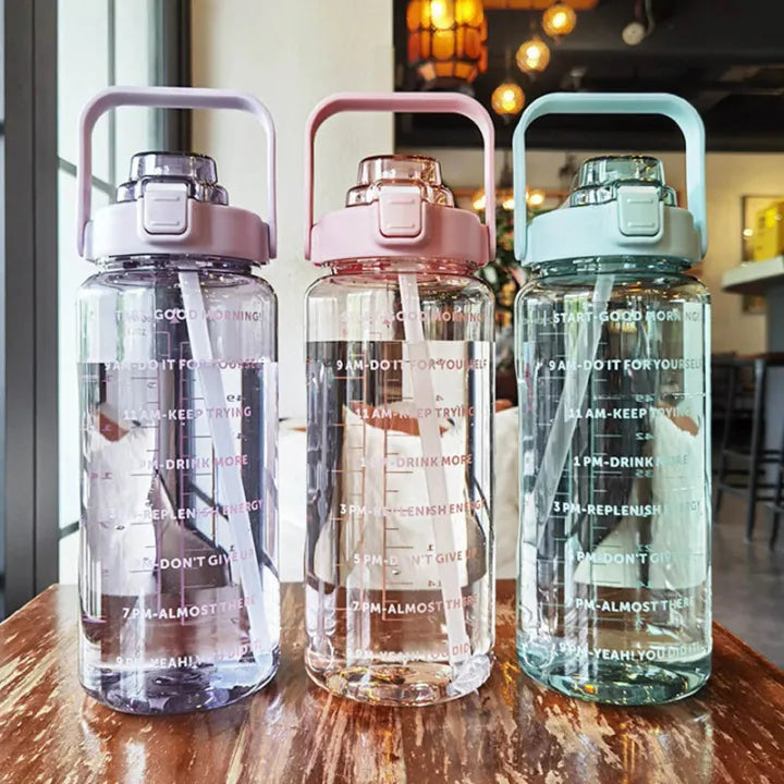 2000ML Motivational Transparent Drinking Water Bottle with Straw – Large Capacity Leakproof, BPA-Free Hydration Bottle with Time Markers, Ideal for Fitness, Gym, Yoga, Outdoor Activities