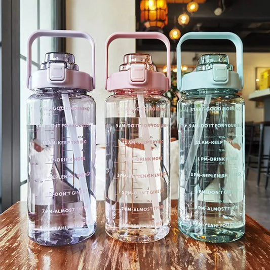 2000ML Motivational Transparent Drinking Water Bottle with Straw – Large Capacity Leakproof, BPA-Free Hydration Bottle with Time Markers, Ideal for Fitness, Gym, Yoga, Outdoor Activities
